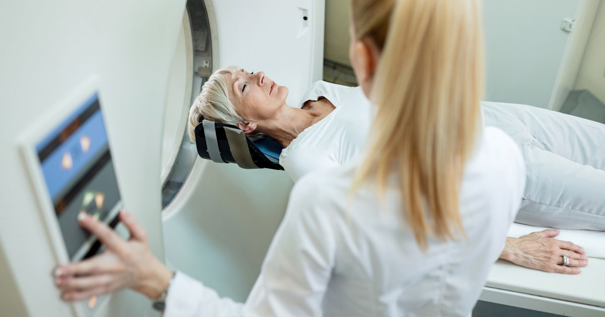Older Woman Undergoing CT Scan for COPD Diagnosis